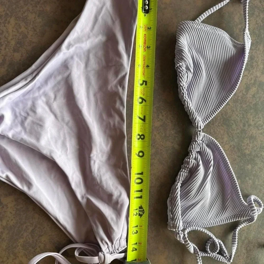 Lavender Lilac Ribbed Triangle‎ Bikini Set High Leg Two Piece Swimsuit Womens